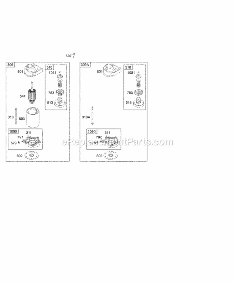 Electric Starter Diagram and Parts List for 460777-2290-E2  Briggs and Stratton Engine